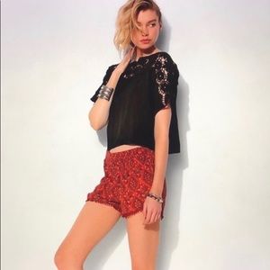 Black Lace Crochet Crop Top